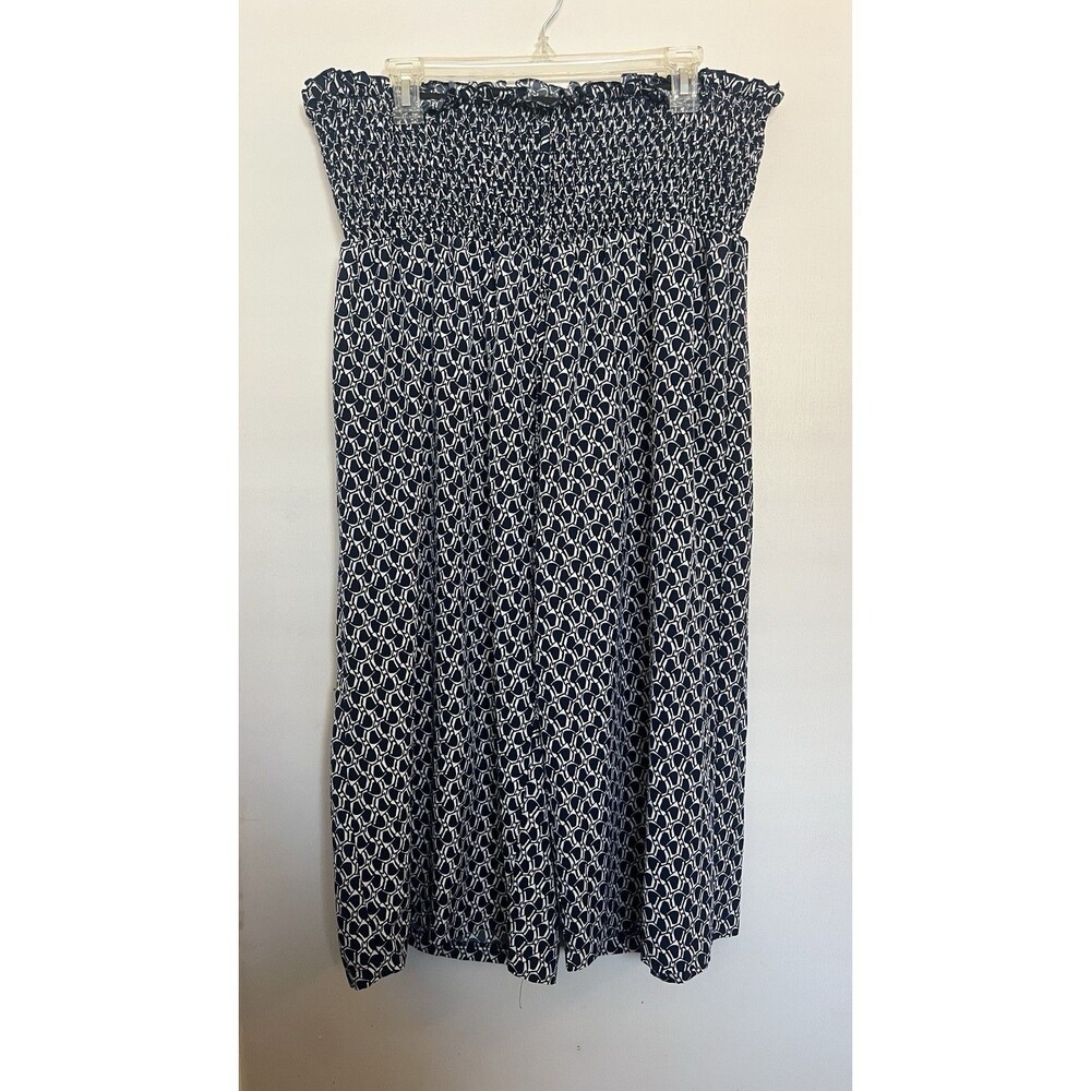 Boho Navy White Geometric Wide-Leg Elastic Waist Pants 2XL